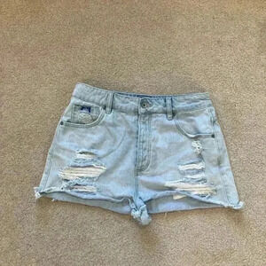 Vintage superdry light wash distressed high rise jean shorts in size 29